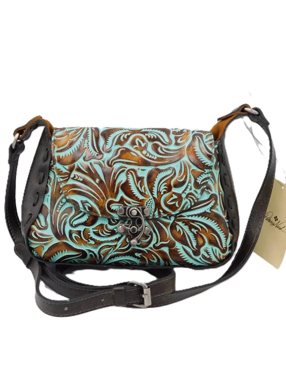 Patricia Nash Lucia Embossed Tooled Leather Turquoise Crossbody Bag | NWT - Picture 10 of 10